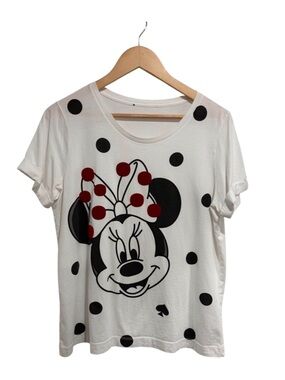 Women’s Minnie Mouse Tee with Red Velvet  and Black Polka Dots Cuffed Sleeves